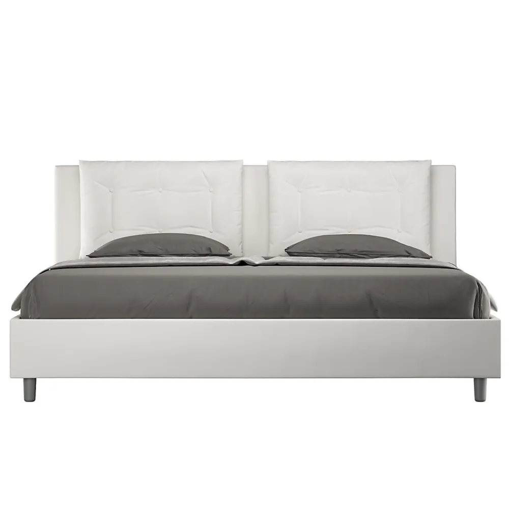 Lit coffre capitonné simili cuir blanc Annalisa 180x200>Ityhome Outlet