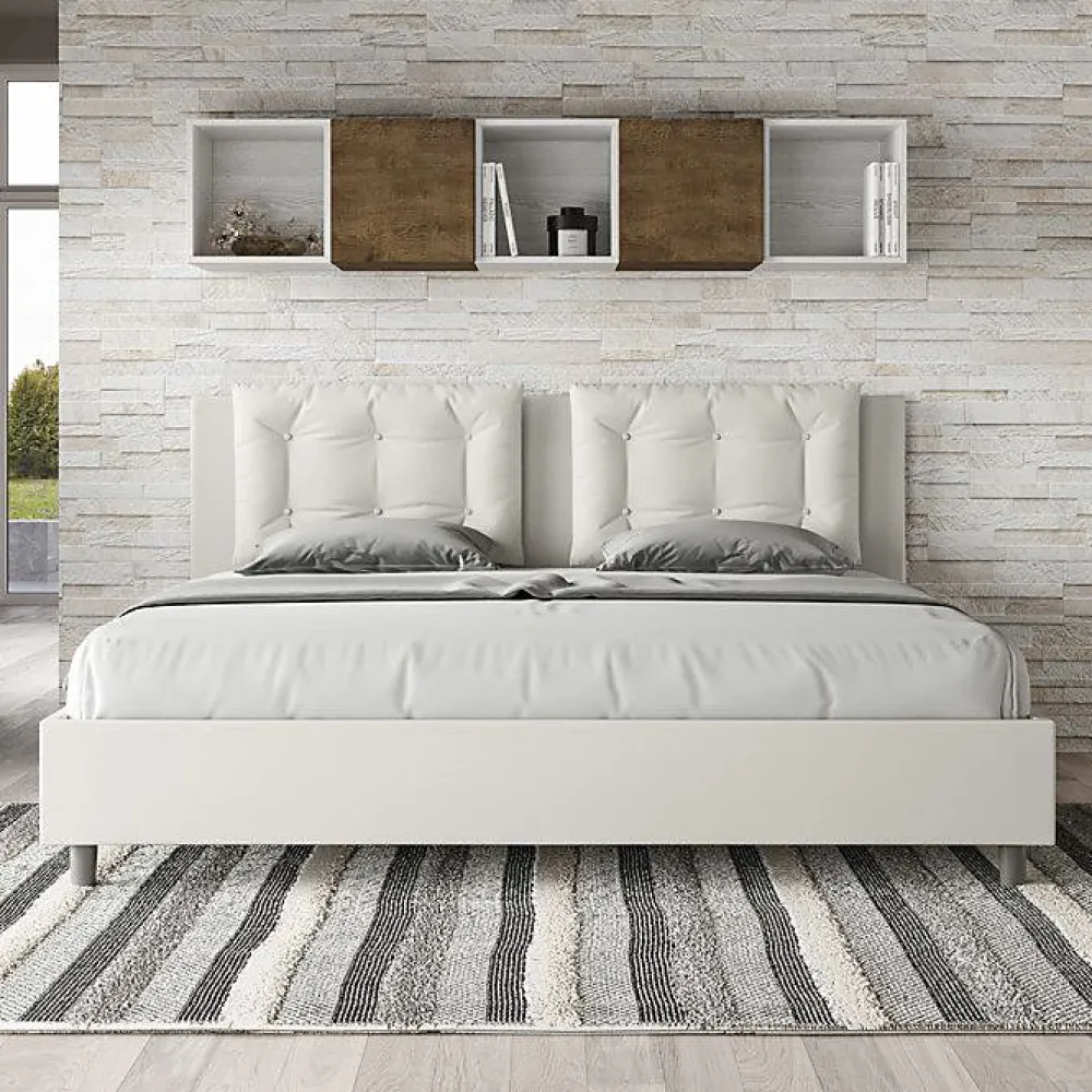 Lit coffre capitonné simili cuir blanc Annalisa 180x200>Ityhome Outlet