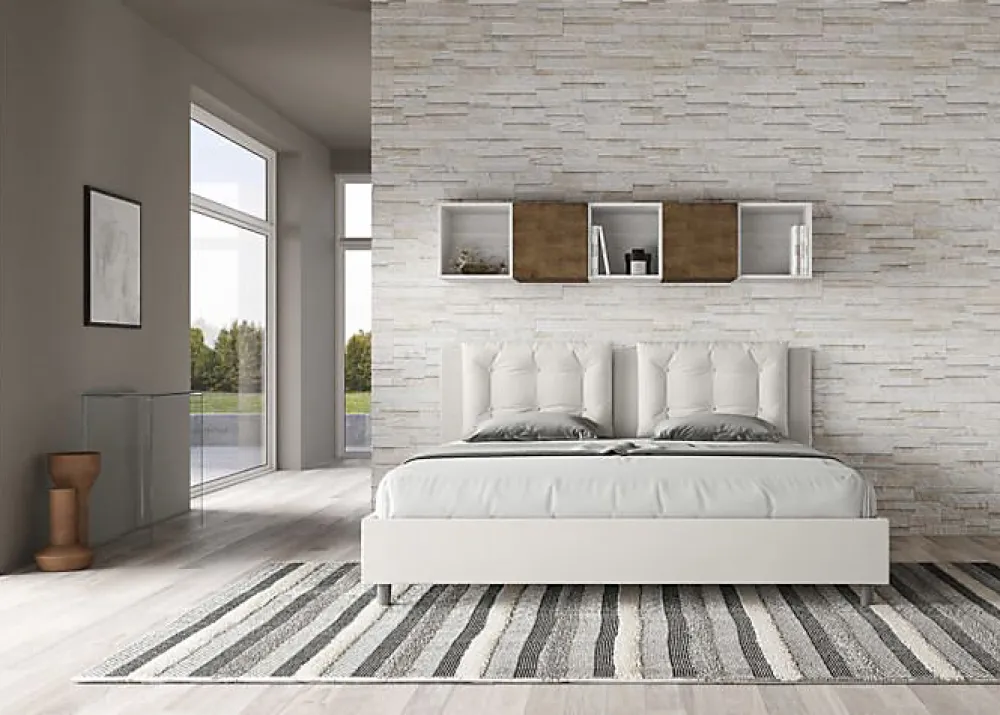 Lit coffre capitonné simili cuir blanc Annalisa 180x200>Ityhome Outlet