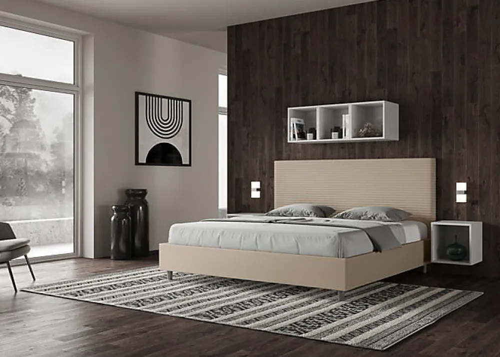 Lit coffre capitonné simili cuir gris tourterelle Focus 200x200>Ityhome Discount