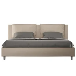 Ityhome Lit coffre capitonné simili cuir gris tourterelle Antea 180x200* Lit Double