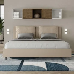 Ityhome Lit coffre capitonné simili cuir gris tourterelle Antea 180x200* Lit Double