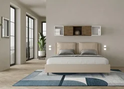 Ityhome Lit coffre capitonné simili cuir gris tourterelle Antea 180x200* Lit Double