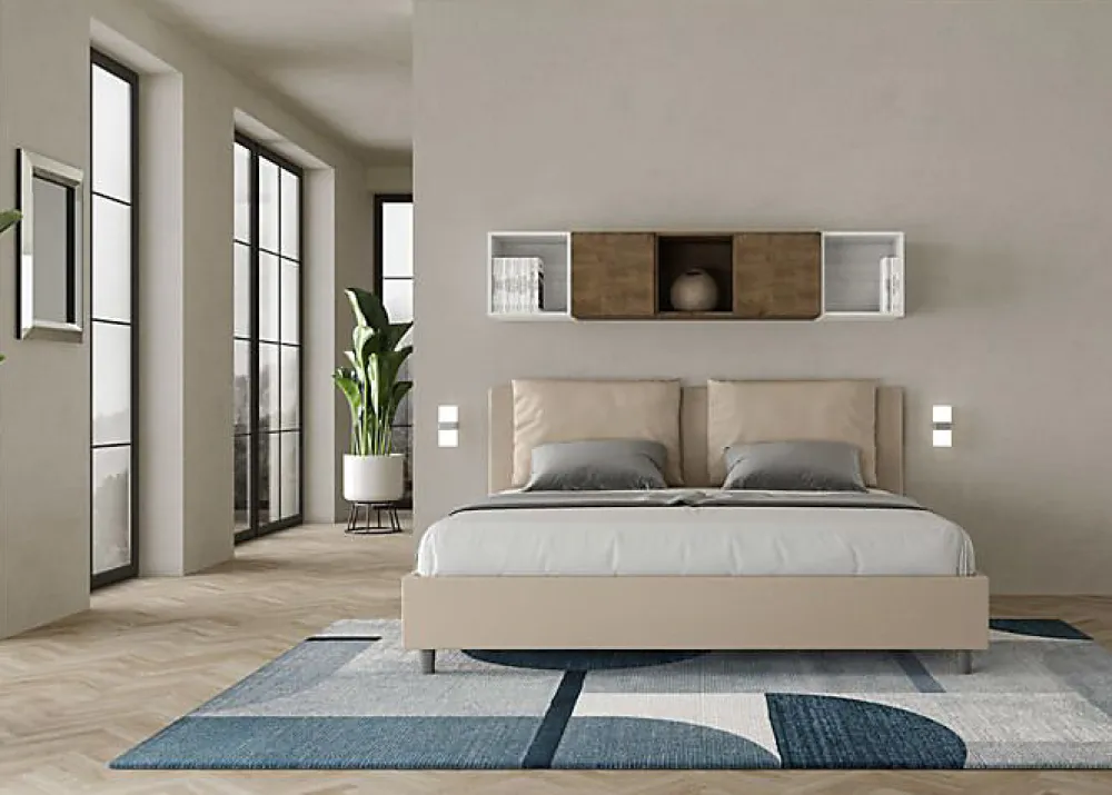Ityhome Lit coffre capitonné simili cuir gris tourterelle Antea 180x200* Lit Double