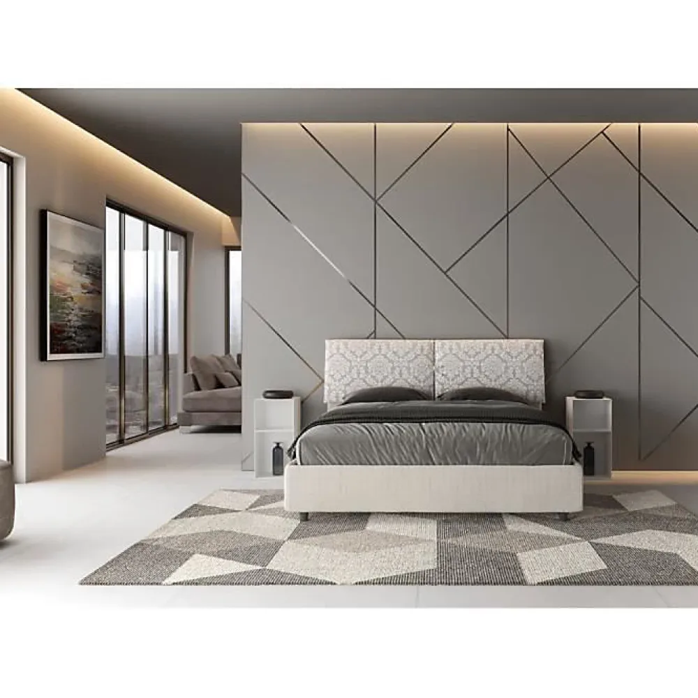 Lit coffre capitonné 160x200 Agata 1 tissu Mados blanc>Ityhome Hot