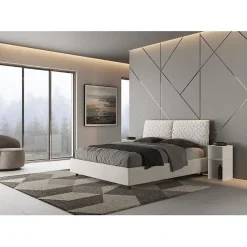 Lit coffre capitonné 160x200 Agata 1 tissu Mados blanc><noscript><img width=