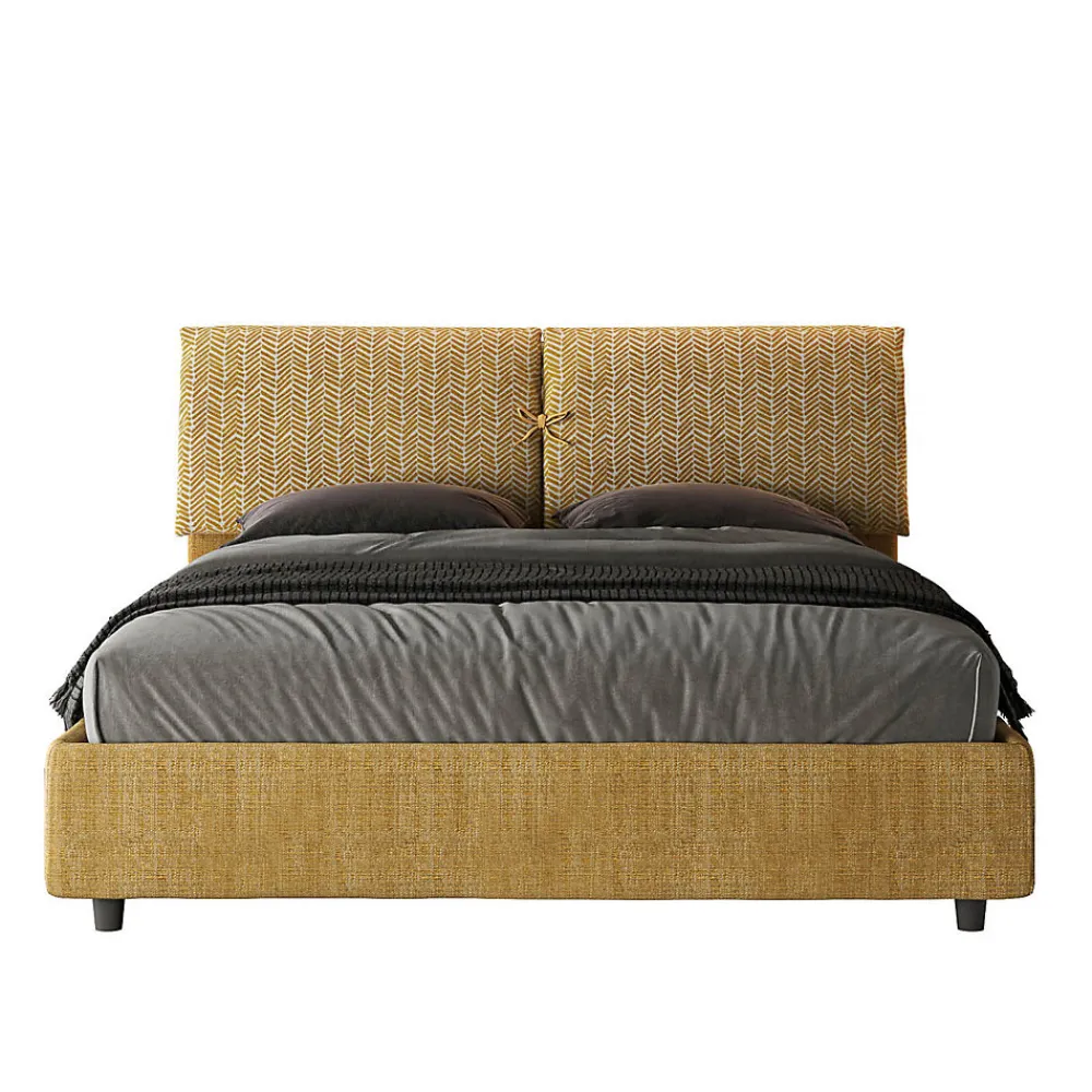 Lit coffre capitonné 160x200 Aragona 3 tissu Mados jaune>Ityhome Hot
