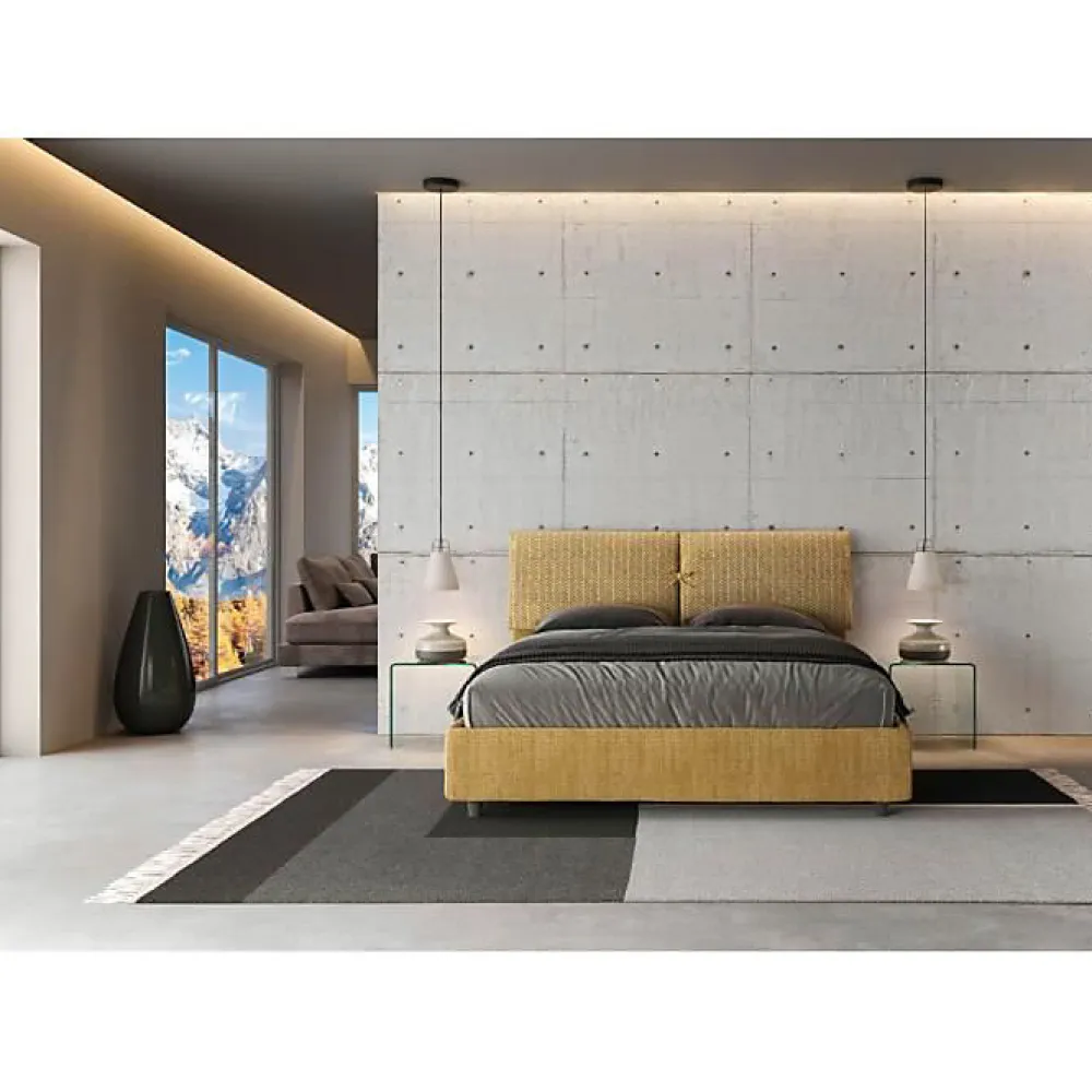 Lit coffre capitonné 160x200 Aragona 3 tissu Mados jaune>Ityhome Hot