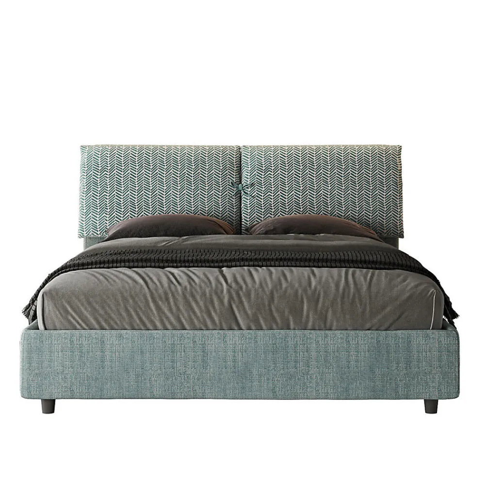 Lit coffre capitonné 160x210 Aragona 7 tissu Mados bleu clair>Ityhome Hot