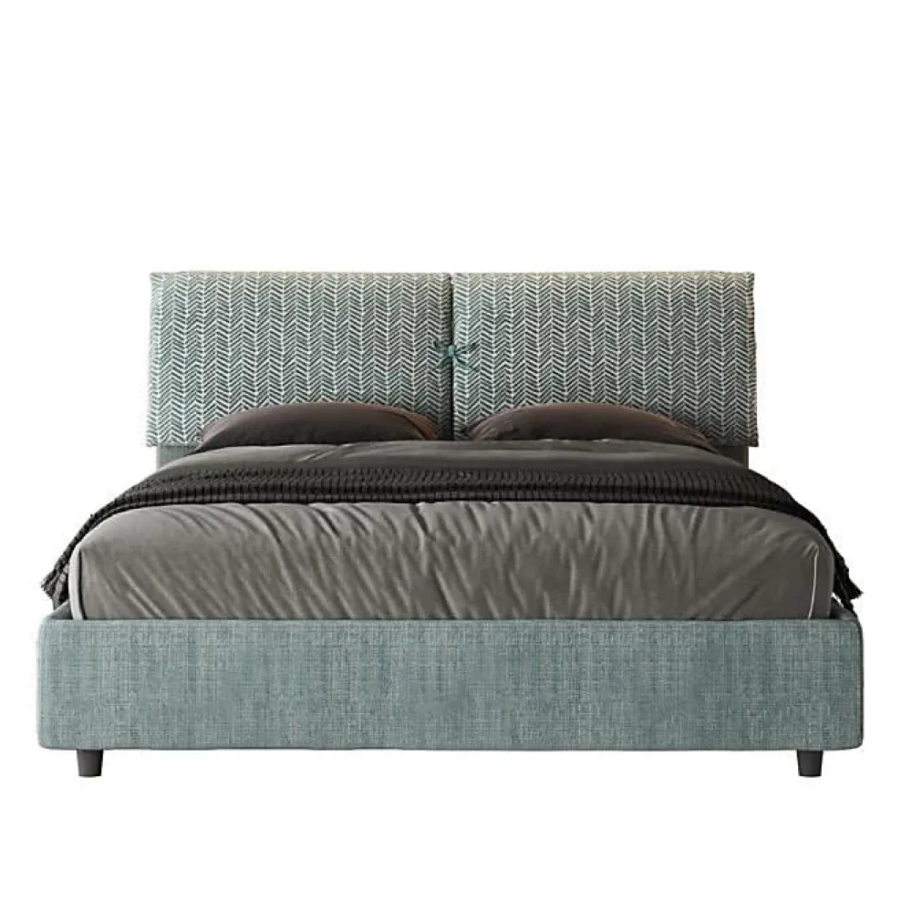 Lit coffre capitonné 160x210 Aragona 7 tissu Mados bleu clair>Ityhome Hot