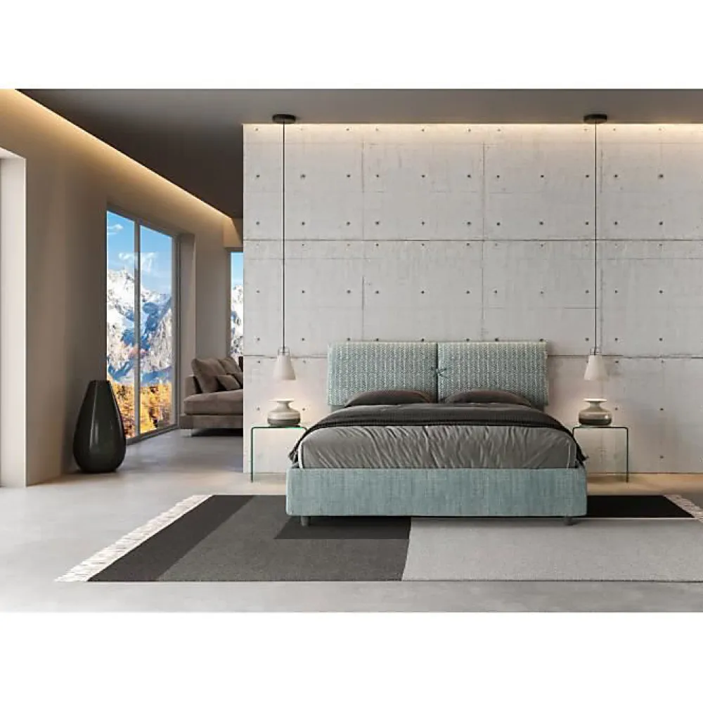 Lit coffre capitonné 160x210 Aragona 7 tissu Mados bleu clair>Ityhome Hot