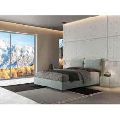 Lit coffre capitonné 160x210 Aragona 7 tissu Mados bleu clair><noscript><img width=