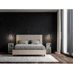 Ityhome Lit coffre capitonné 160x210 Goya simili cuir gris tourterelle* Lit Coffre