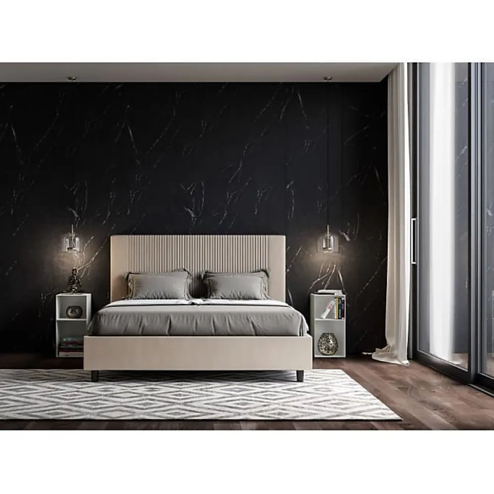 Ityhome Lit coffre capitonné 160x210 Goya simili cuir gris tourterelle* Lit Coffre