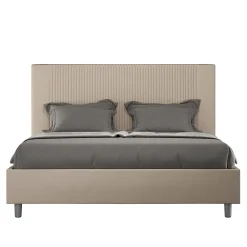Ityhome Lit coffre capitonné 160x210 Goya simili cuir gris tourterelle* Lit Coffre