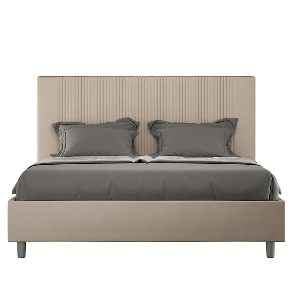 Ityhome Lit coffre capitonné 160x210 Goya simili cuir gris tourterelle* Lit Coffre