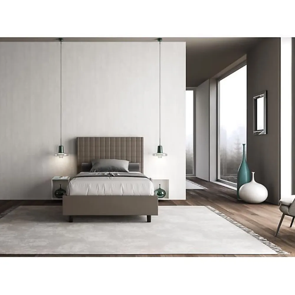 Ityhome Lit coffre capitonné 120x200 Sunny simili cuir cappuccino* Lit Coffre