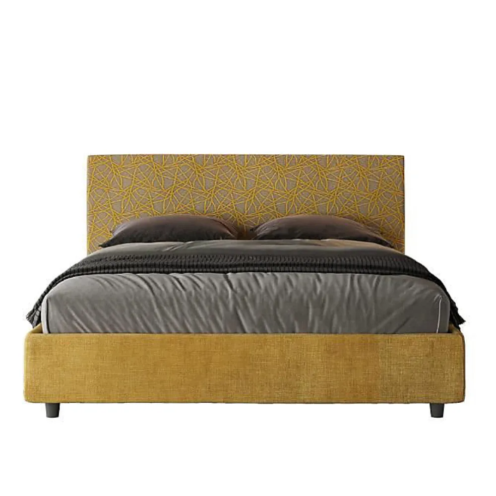 Ityhome Lit coffre capitonné 160x200 tissu Era 06 jaune Arla* Lit Double