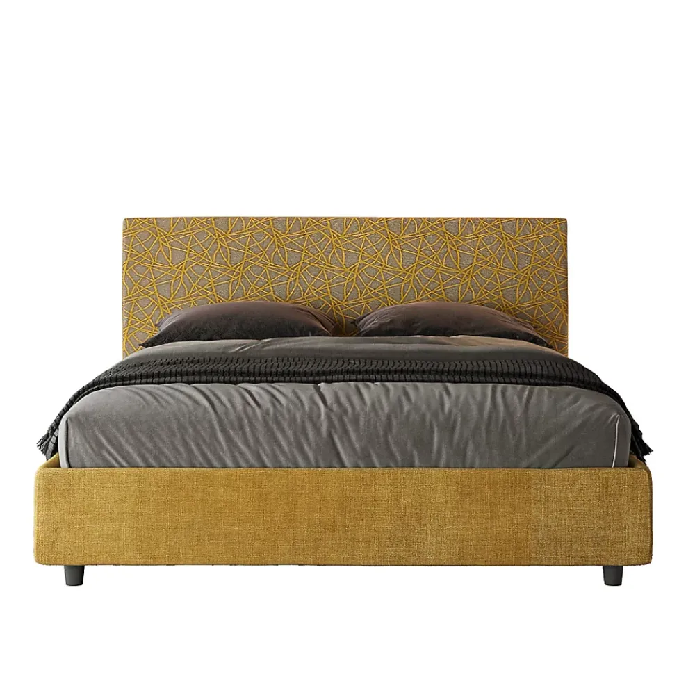 Ityhome Lit coffre capitonné 160x200 tissu Era 06 jaune Arla* Lit Double