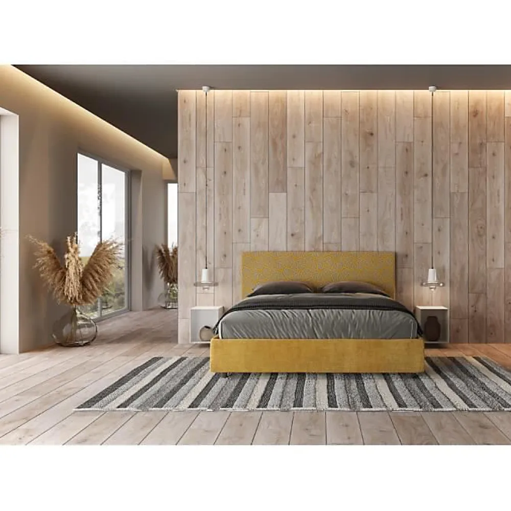 Ityhome Lit coffre capitonné 160x200 tissu Era 06 jaune Arla* Lit Double