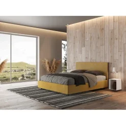 Ityhome Lit coffre capitonné 160x200 tissu Era 06 jaune Arla* Lit Double