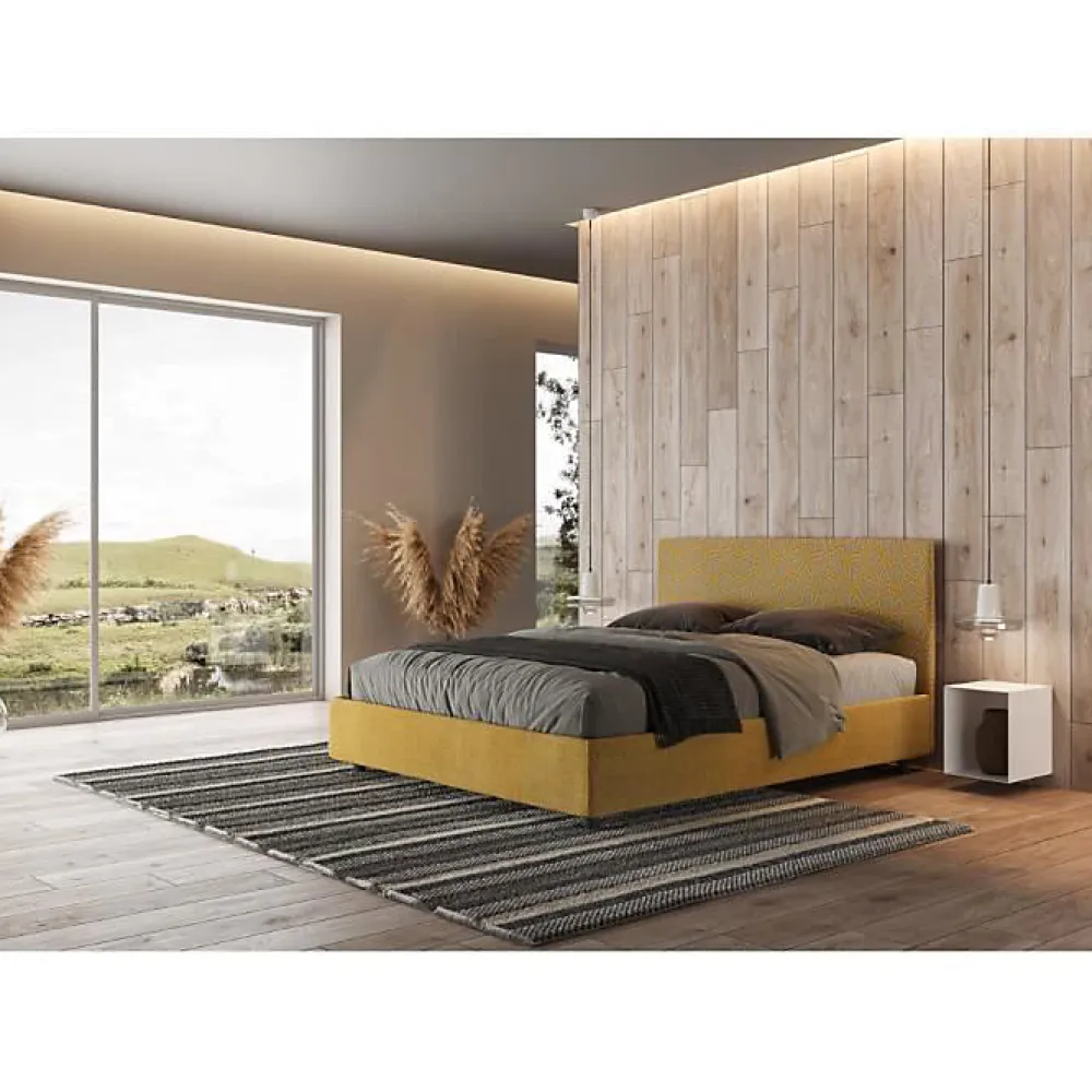 Ityhome Lit coffre capitonné 160x200 tissu Era 06 jaune Arla* Lit Double