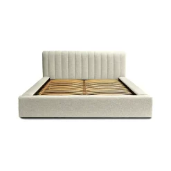 Meublorama Lit coffre CERVIN Taupe sablé bouclé 180x200 cm Sommier relevable Design haut de gamme* Lit Double