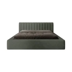 Meublorama Lit coffre CERVIN Velours doux Sauge Nocturne 180x200 cm Sommier relevable Design élégant* Lit Double