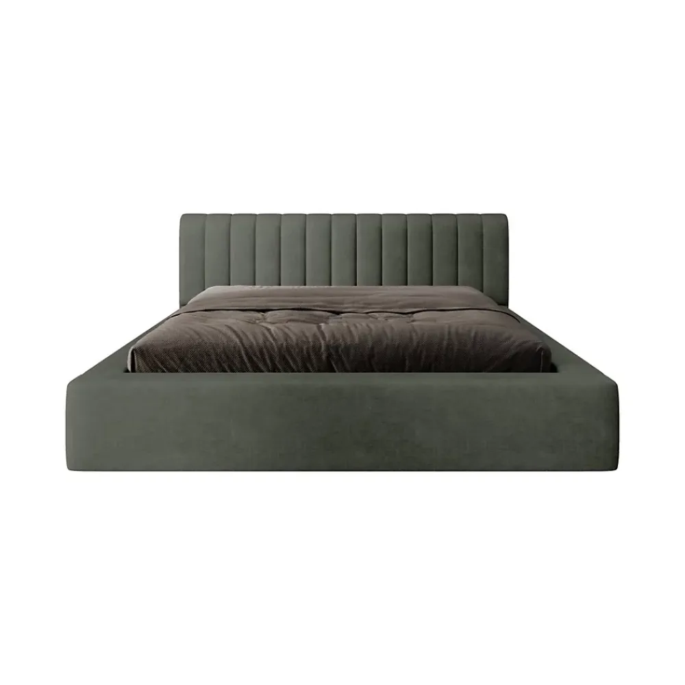 Meublorama Lit coffre CERVIN Velours doux Sauge Nocturne 180x200 cm Sommier relevable Design élégant* Lit Double
