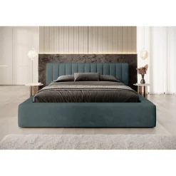 Meublorama Lit coffre CERVIN Velours doux Nuit émeraude 140x200 cm Sommier relevable Design élégant* Lit Double
