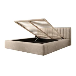 Lit coffre CERVIN Velours doux Nude Sablé 180x200 cm Sommier relevable Design élégant><noscript><img width=