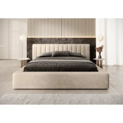 Lit coffre CERVIN Velours doux Nude Sablé 180x200 cm Sommier relevable Design élégant><noscript><img width=
