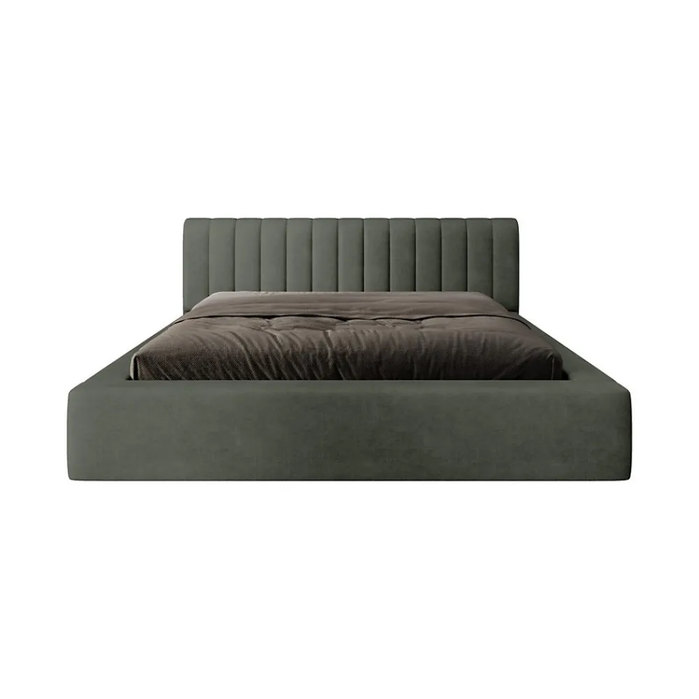 Lit coffre CERVIN Velours doux Sauge Nocturne 140x200 cm Sommier relevable Design élégant>Meublorama New