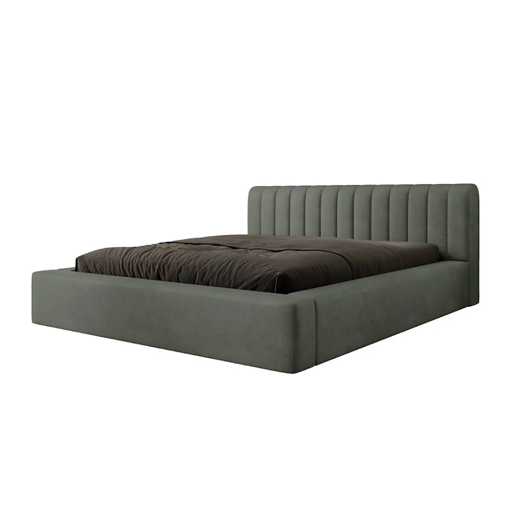 Lit coffre CERVIN Velours doux Sauge Nocturne 140x200 cm Sommier relevable Design élégant>Meublorama New
