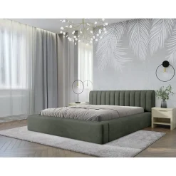 Lit coffre CERVIN Velours doux Sauge Nocturne 140x200 cm Sommier relevable Design élégant><noscript><img width=