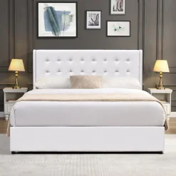 Nuits D'Or Lit coffre dehoussable blanc 120x190 cm - avec tete de lit capitonnee - 12 lattes - - entretien facile - lit de rangement* Lit Coffre