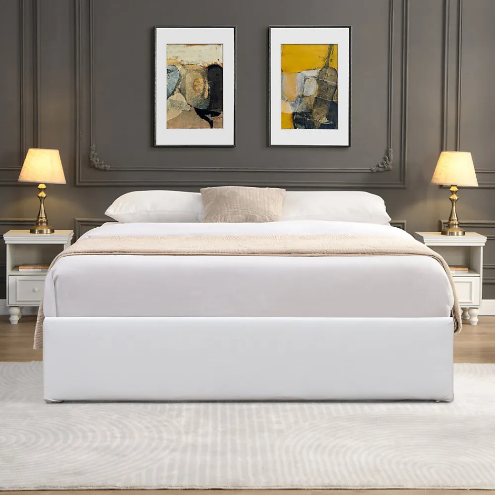 Lit coffre dehoussable blanc - 120x200 cm - montage rapide - 12 lattes - - espace de rangement - tendance et pratique>King Of Dreams Outlet