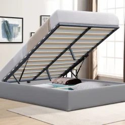 Lit coffre dehoussable 140x190 cm gris avec pieds - 12 lattes - montage rapide et facile - design moderne ->King Of Dreams Hot