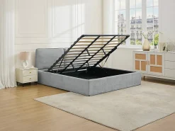 Vente-unique Lit coffre déhoussable 180 x 200 cm - Tissu - Gris clair + Matelas - TENESE* Ensemble Sommier Et Matelas