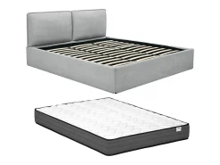 Vente-unique Lit coffre déhoussable 180 x 200 cm - Tissu - Gris clair + Matelas - TENESE* Ensemble Sommier Et Matelas