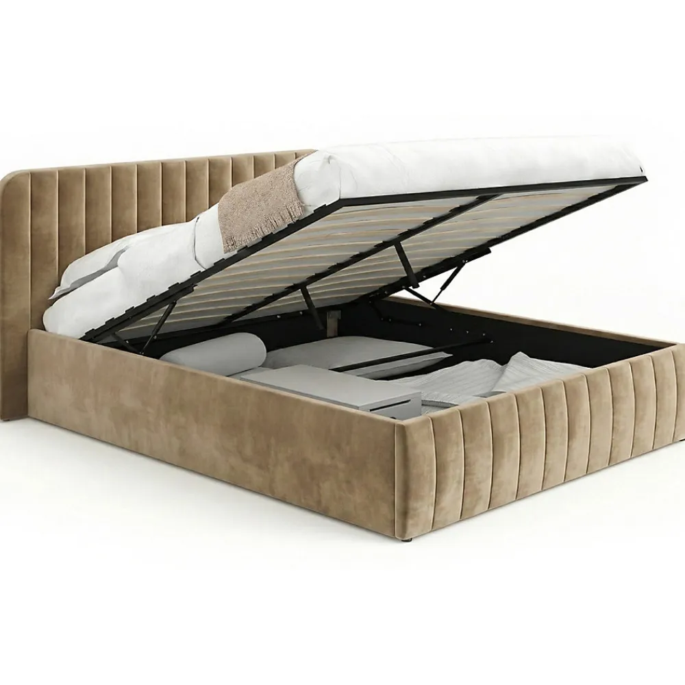 Lit coffre double ALBA avec tête de lit et sommier 140 x 190 cm velours taupe>IDMarket New
