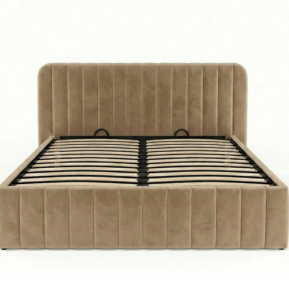 Lit coffre double ALBA avec tête de lit et sommier 140 x 190 cm velours taupe>IDMarket New