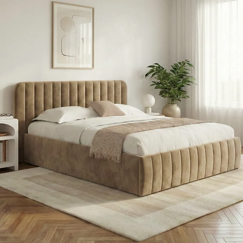 Lit coffre double ALBA avec tête de lit et sommier 140 x 190 cm velours taupe>IDMarket New