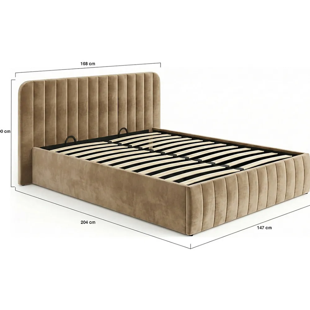 Lit coffre double ALBA avec tête de lit et sommier 140 x 190 cm velours taupe>IDMarket New