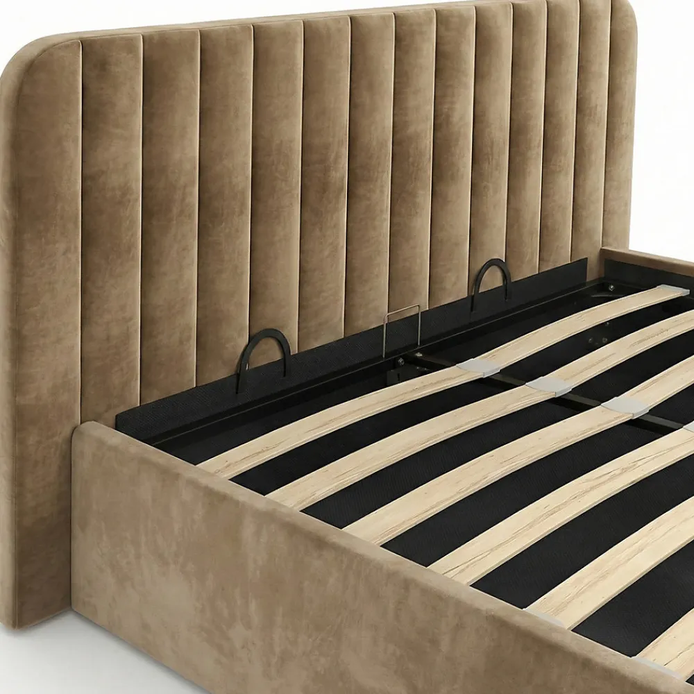 Lit coffre double ALBA avec tête de lit et sommier 140 x 190 cm velours taupe>IDMarket New