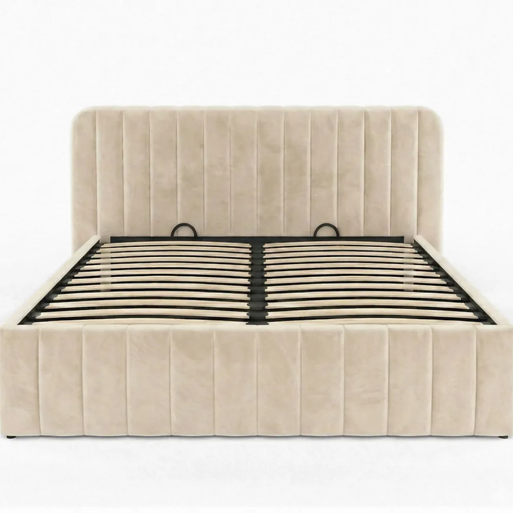 Lit coffre double ALBA avec tête de lit et sommier 140 x 190 cm velours beige>IDMarket Discount