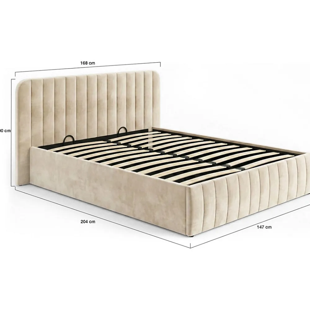 Lit coffre double ALBA avec tête de lit et sommier 140 x 190 cm velours beige>IDMarket Discount