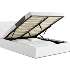 Lit coffre double AUSTIN avec tête de lit et sommier 140 x 190 cm PVC blanc>IDMarket Hot