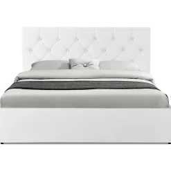 Lit coffre double AUSTIN avec tête de lit et sommier 140 x 190 cm PVC blanc><noscript><img width=