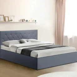 IDMarket Lit coffre double AUSTIN avec tête de lit et sommier 160 x 200 cm PVC gris* Lit Avec Rangement
